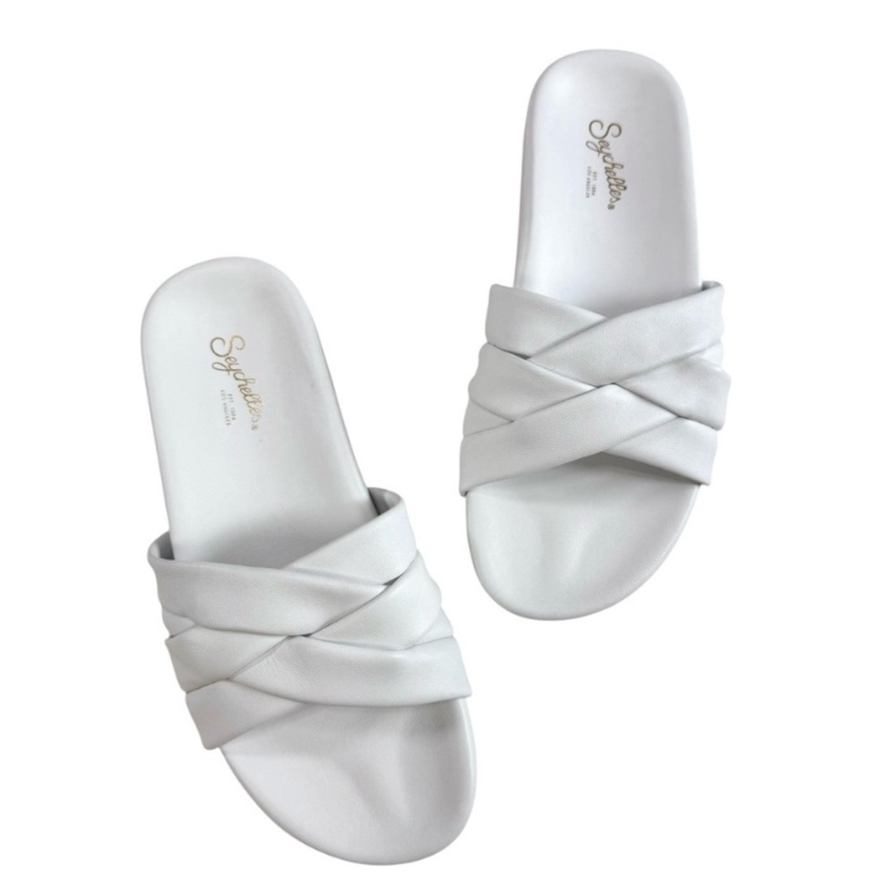 SEYCHELLES PUFFY WHITE LEATHER SLIDES NWT SIZE 8 ANTHROPOLOGIE SANDALS SLIP ON